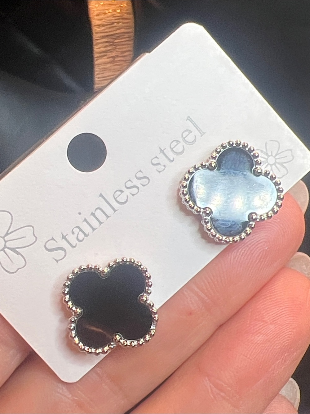 Stainless Steel Black Clover Stud Earrings